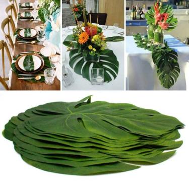 Imagem de Decoração artificial de folha de palmeira: 12 peças de folhas tropicai