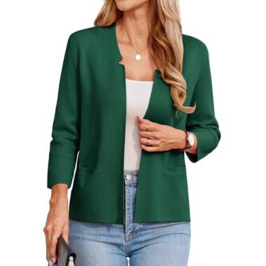 Imagem de Casaco de lã GRACE KARIN feminino de manga 3/4 tricotado M verde escur