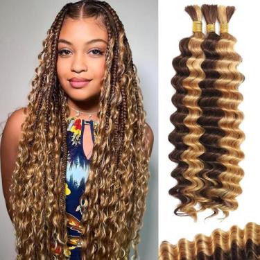 Imagem de Cabelo trançado humano BIZVUS Deep Wave 22 polegadas 110 g, 3 pacotes