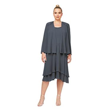 Imagem de S.L. Fashions Vestido feminino plus size enfeitado em camadas para mãe da noiva com jaqueta, convidada de casamento, vestido de evento formal, Aço, 25 Plus Size