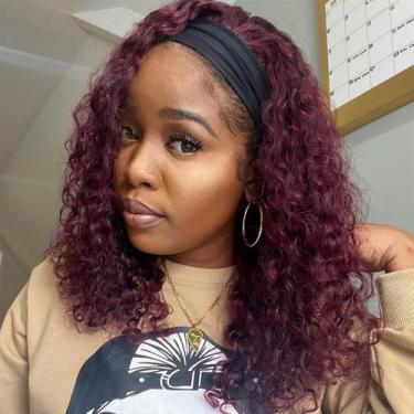 Imagem de Peruca com faixa de cabeça Punmasa Deep Wave 99J Human Hair 35 cm 150%