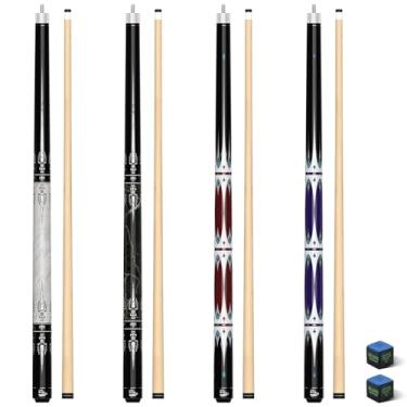 Imagem de CUEBAR Conjunto de 4 tacos de sinuca de 147 cm, 2 peças para adultos, pacote com 4 bastões de taco de bilhar de bordo 18 19 20 595 g, ponta de 13 mm com giz, cabo desembrulhado - branco preto roxo
