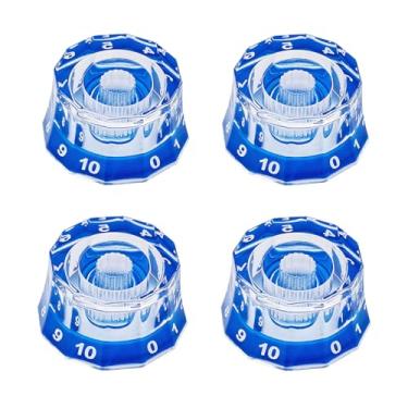 Imagem de Banworks Botões de controle de guitarra tamanho métrico 18 estrias 2 volume 2 botões de controle de tom Dodecagon Top Hat para guitarras elétricas Epiphone Les Paul LP SG Pacote com 4 JT/XN-12 azul