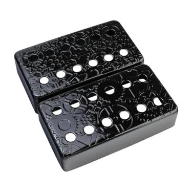 Imagem de OVSAL Conjunto de 2 capas de captador de guitarra de latão pretas de 50 mm/52 mm com haste de metal Spcing, capa para captador de guitarra humbucker para guitarra elétrica Ep Lp Les Paul