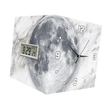 Imagem de IEUDNS Relógio de parede de canto com display de temperatura quadrado, relógio decorativo com mês, data e semana para dormitório, sala de estar, sala de, Lua
