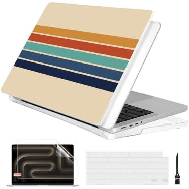 Imagem de Batianda Capa para MacBook Pro 14 polegadas 2024 2023 2021 versão com chip M4 M3 M2 M1 Pro/Max, capa protetora fina e leve com padrão criativo com capa de teclado e protetor de tela, listra