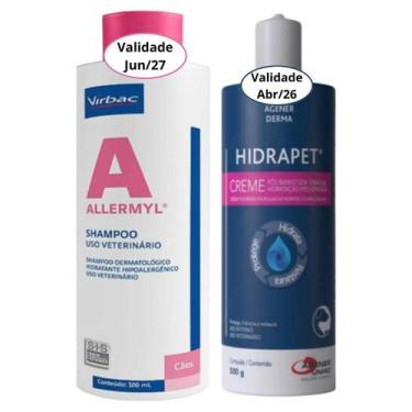 Imagem de Kit Shampoo Allermyl Glyco e Hidrapet Creme 500ml para Pet Cães Gatos 