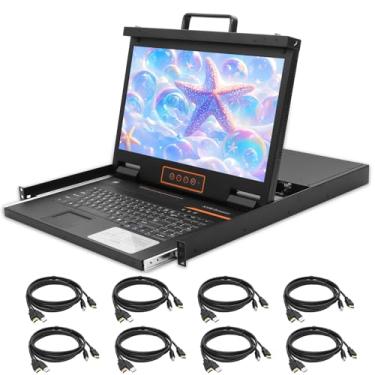 Imagem de Kinan Console Kvm de Montagem Em Rack Hdmi de 8 Portas 18,5" 1080P com Cabos, Switch Kvm Lcd de Altura 1U Padrão, Monitor de Montagem Em Rack e Mouse de Teclado, 22" de Profundidade, Widescreen 1920X1