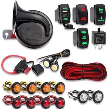 Imagem de Kit universal de seta ATV UTV, kit de pisca-pisca de rua SXS Signal com interruptor basculante de luz de perigo reverso de buzina 60B compatível com Polaris RZR Ranger Xp Turbo Can-A carrinho de golfe