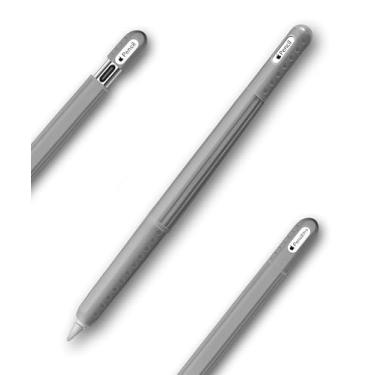 Imagem de Capa de silicone compatível com Apple Pencil (2ª geração/Pro/USB-C) – capa protetora, aderência confortável, design ergonômico antiderrapante, leve e resistente a arranhões (cinza)