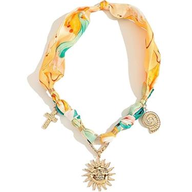 Imagem de NOVYRA Cachecol oceano colar feminino ajustável gravata de seda colares boho sol concha pingente de peixe cachecol colares delicados joias de praia para mulheres, adjustable, tecido, Sem Pedra