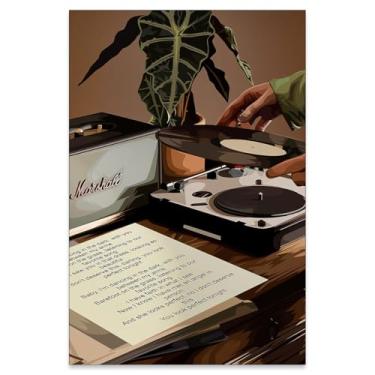 Imagem de rumlud Pôster em tela de gravação musical vintage menina negra moda arte de parede abstrata mulher africana impressões para decoração de parede de bar quarto sala de estar 40,6 x 61 cm sem moldura