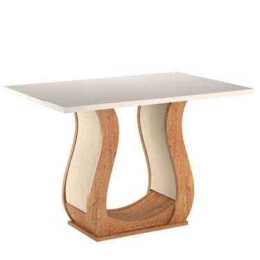 Imagem de Mesa de Jantar 4 Lugares Retangular Tampo de Vidro e MDP Inovare Mel/Off White