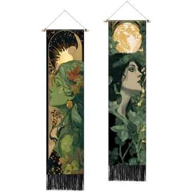 Imagem de BVBOX 2 peças de tapeçaria floral vertical, tapeçarias de borla preta para pendurar na parede vertical, decoração de casa para sala de estar, quarto