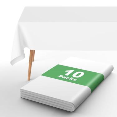 Imagem de URMONA Toalha de mesa de plástico descartável, 10 peças - 137 x 396 cm, toalha de mesa retangular, impermeável, adequada para festas, piqueniques, casamentos e acampamento (branca)