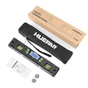 Imagem de Huepar Nível Digital Torpedo de 25,4 cm, Inclinômetro Eletrônico de 8 Funções com Visor LCD Brilhante e Base Magnética
