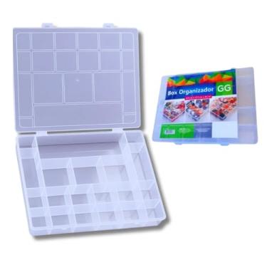 Imagem de Caixa Organizadora Multiuso Com tampa e 20 Compartimentos para Remédios Material de Costura Pregos Parafusos Bijuterias e diversos objetos pequenos Estilo Maleta 37cm x 27cm Transparente