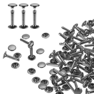 Imagem de HARFINGTON 80 conjuntos de rebites de tampa dupla 9 x 16 mm aço carbono cabeça redonda botões de pressão parafusos parafusos de metal tubular para decoração de artesanato em couro, bronze