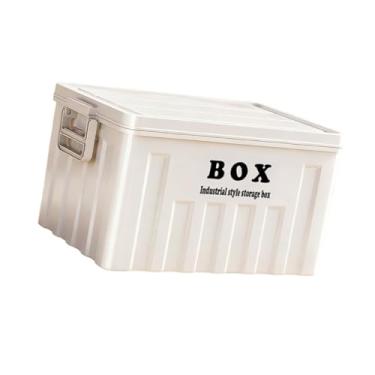 Imagem de IEUDNS Caixa de armazenamento com tampa, caixa de armazenamento versátil para serviços pesados ​​e alças, organizador de porta-malas de carro para lanches ao, Branco