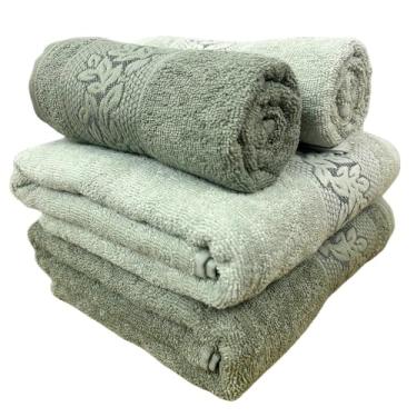 Imagem de Jogo de Toalhas Banho Provence 4 pçs 100% Algodão 430g/m2 Grossa Macia Barra Jacquard Textura Karsten