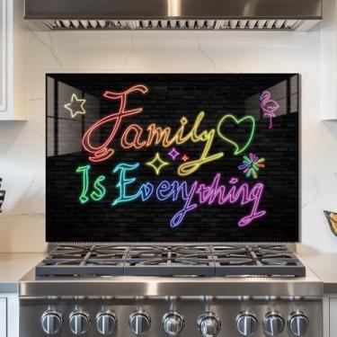 Imagem de fzxwyishu Backsplash de cozinha de vidro temperado, tampa superior traseira de fogão, azulejo respingo, capa de pia de cozinha com texto colorido, proteção contra respingos, decoração de cozinha