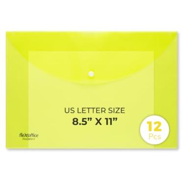 Imagem de FlexOffice Envelopes de plástico tamanho legal com fecho de pressão 23 x 30 cm, amarelo, organizador de pastas de documentos reutilizável para guardar cartões de felicitações de Natal - Pacote com 12