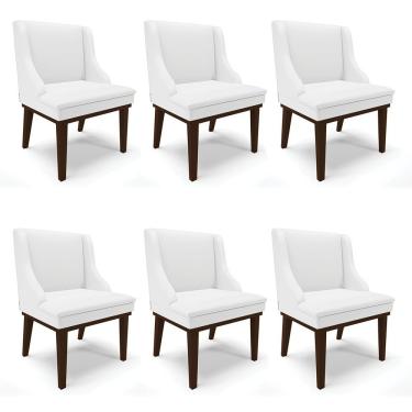 Imagem de Kit 06 Cadeiras De Jantar Corino Base Madeira Tabaco Branco