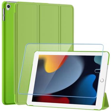 Imagem de SUPFINE Capa para iPad 9ª geração 2021 de 10,2 polegadas, com [protetor de tela de vidro]/iPad 8ª geração 2020/iPad 7ª geração 2019, capa traseira translúcida com suporte fino, verde