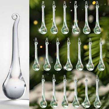 Imagem de kanpura 20 peças de enfeites de Natal de gota de chuva de cristal enfeites de pendurar em gota de cristal enfeites de pingente de gota de lustre transparente para decoração de árvore de Natal
