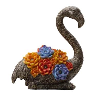 Imagem de Whtkoph Estátua de Jardim Solar com Luzes LED, Estatueta de Flamingo para área Externa, Luminária de Resina, Escultura de Pássaro, Ornamento de Pátio com Gram, Bronze, Tamanho real