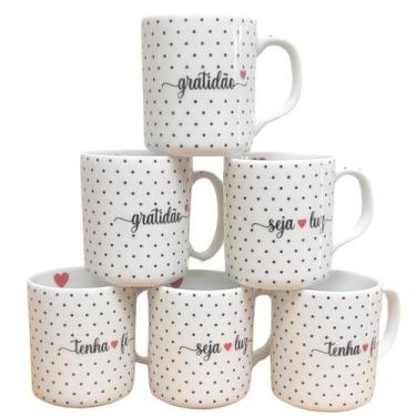 Imagem de Kit Jogo Conjunto 6 Canecas 300ml Porcelana Estampa Variada - Antilope