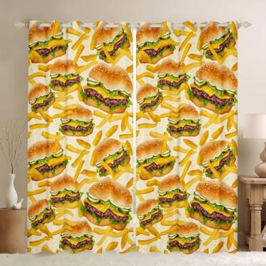 Imagem de Cortina de janela de fast food, cortinas de batatas fritas de Hamburgo, cortina de tratamento de janela com impressão 3D para decoração de quarto de crianças, meninos, meninas, adolescentes, deliciosa