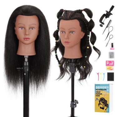 Imagem de Cabeça de manequim Demides 100% cabelo humano real de 40 cm