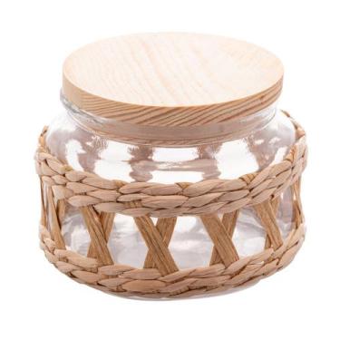 Imagem de Pote Hermético de Vidro com Tampa de Madeira e Sisal 350ml Redondo par
