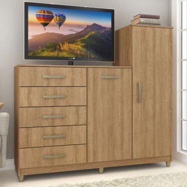 Imagem de Cômoda Chicago 2 Portas 5 Gavetas Marrom - Fellicci