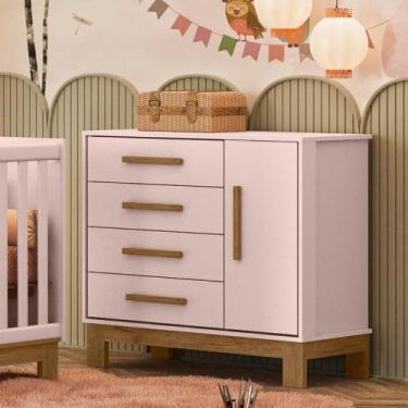 Imagem de Cômoda Sapateira 1 Porta 4 Gavetas Encanto Slim Rosa Acetinado - Qmovi