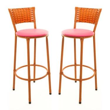 Imagem de KIT 2 Banquetas Alta Encapada Junco IMBUIA Area de Lazer Cozinha Balcã