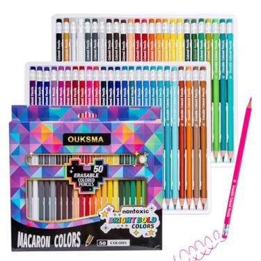 Imagem de Ouksma Lápis de cor pré-afiados com borrachas, lápis de cor apagáveis, lápis de desenho, lápis de arte para material escolar, material de desenho (50 cores)