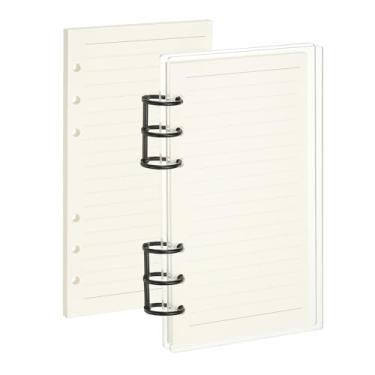 Imagem de PATIKIL Capa para caderno com 6 anéis, fichário acrílico A6, 2 anéis redondos de metal preto com 90 folhas forradas, papéis internos para planejamento de viagem e escritório, transparente