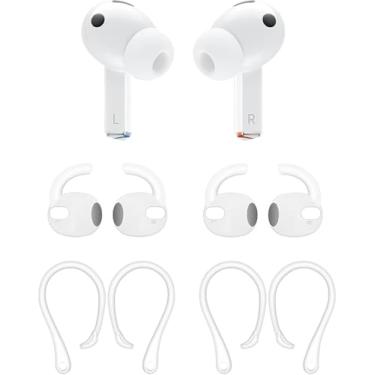 Imagem de ALXCD Ganchos de ouvido compatíveis com fones de ouvido Galaxy Buds 3 Pro, 2 + 2 pares de pontas de silicone antiderrapantes esportivas, compatíveis com Galaxy Buds 3 Pro SM-630N, 2 + 2 pares brancos