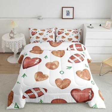 Imagem de Jogo de cama casal de futebol americano, estampa de amor marrom, 3 peças, para decoração de quarto de crianças, meninas, meninos, adultos, futebol, esportes, jogos, edredom acolchoado, com símbolos