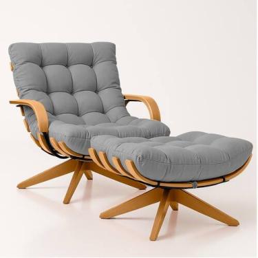 Imagem de Poltrona Costela Com Braço E Puff Giratória Linho Cinza - Straso Móvei