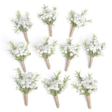 Imagem de Conjunto de 10 Boutonnieres YSUCAU Baby Breath para casamento