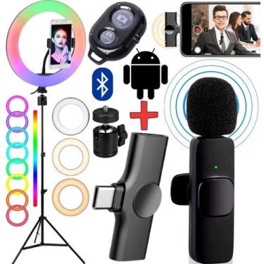 Imagem de Tripé Profissional Suporte Celular Microfone de Lapela Sem Fio Tipo C 