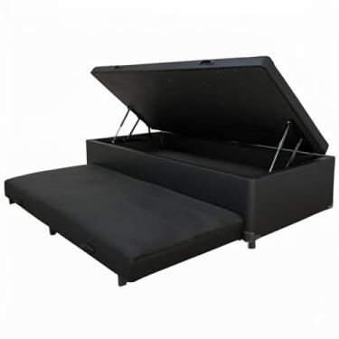 Imagem de Cama Box Baú Solteiro com Auxiliar Conjugada | Pistão a Gás | Suporta Até 200kg | 188x88x42 | (CORINO PRETO)