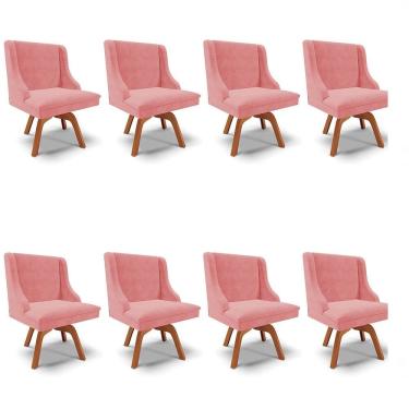 Imagem de Kit 8 Cadeiras Estofadas Giratória para Sala de Jantar Lia Suede Rosê - Ibiza