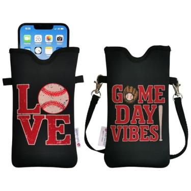 Imagem de Tainada Bolsa de neoprene masculina e feminina com alça transversal/cordão de pescoço para iPhone 16/15/14 Pro Max, 16/15/14 Plus, Samsung S25, A55, Google Pixel 9 (tema de beisebol)