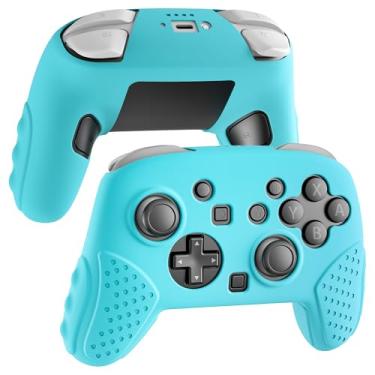 Imagem de RHOTALL Capa de silicone para controle Nintendo Switch 2 Pro, protetor ergonômico macio antiderrapante para Nintendo Switch 2 Pro, design de capa protetora confortável - azul