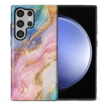 Imagem de CARLOCA Compatível com Samsung Galaxy S24 Ultra Full Body Matte Case for Girl Boy Hard Shell À Prova de Choque para Samsung Galaxy S24 Ultra Fashion Padrão Arco-íris Redemoinhos Dourado Glitter