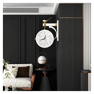 Imagem de AKALNNB Relógios de parede, relógio de parede giratório 3D de resina relógio de parede dupla face decoração de pássaros para casa sala de estar silencioso horloge (branco nós)